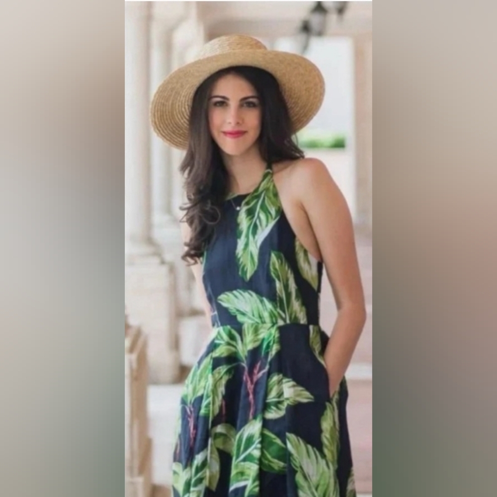 EPOC Ann Taylor Amalfi Tropical Palm Leaf Print Halter Dress